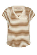 Kala V-SS Stripe Tee | Petrified Oak | T-Shirt fra Mos Mosh