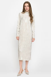 SRNevaeh Boat-neck Midi Dress | Silver Plissé | Kjole fra Soft Rebels