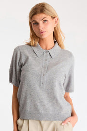 Gracie Knit Polo Tee | Light Grey Melange | Strik fra Neo Noir