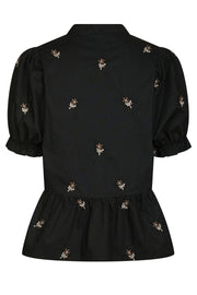 Savy Flower Emb Bluse | Schwarz | Bluse von Neo Noir