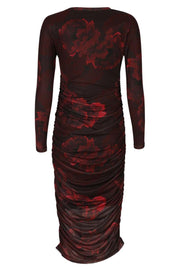 Mesh Ls Long Dress | Black Bordeaux Flower | Kjole fra Liberté