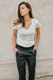 Zabel Leather Sweatpant l Black l Bukser fra Mos Mosh