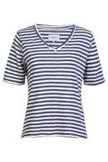 Ulla Ss Vneck Stripe Tshirt | Denim Blau Weiß Streifen | T-Shirt von Liberté