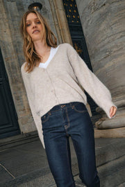 Thora V-Neck Knit Cardigan | Feather Gray | Strik fra Mos Mos