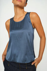 Astrid Silk Tank Top | Ensign Blue | Bluse fra Mos Mosh