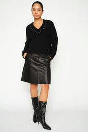 Zora V-Neck Bead Knit | Black | Strik fra Mos Mosh