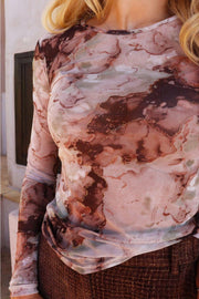 Mesh Ls Tshirt | Brown Gold Marble | Bluse fra Liberté