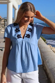 Roseli Ss Blouse | Dusty Blue | Bluse fra Liberté