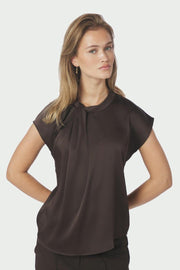 Fleur Drapy Satin Blouse | Dark Brown | Bluse fra Neo Noir