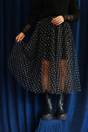 Tulle Heart Skirt | Black Small Silver Hearts | Nederdel fra Liberté