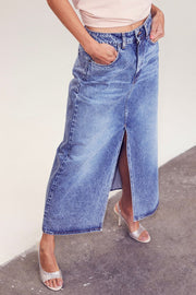 Vika Slit Denim Skirt | Denim blue | Nederdel fra Co'couture