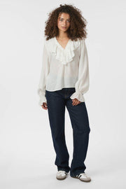 Aminea Ruffle Blouse | White | Bluse fra Neo Noir