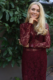 Lacy Ls Long Dress | Bordeaux Lace | Kjole fra Liberté
