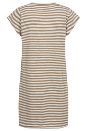 Ulla Stripe Tshirt Dress | Light Brown White Stripe | Kjole fra Liberté