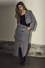 Vika Asym Slit Skirt 34099 | Mid Grey | Nederdel med print fra Co'Couture