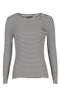 Natalia Ls Round Neck  Blouse | Black Creme Small Stripe