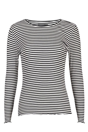 Rundhalsbluse von Natalia L. | Schwarz-Cremefarbener kleiner Streifen | Bluse von Liberté