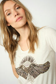 Nadine O-SS Deco Tee | Ecru | T-shirt fra Mos Mosh