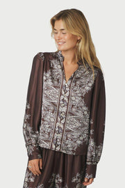 Massima Paisley Border Blouse | Dark Brown | Bluse fra Neo Noir