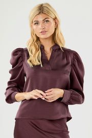 Rosslyn Heavy Sateen Blouse | Burgundy | Bluse fra Neo Noir