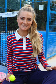 Natalia Ls Polo Blouse | Navy Red White Stripe | Bluse fra Liberté