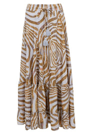 Luna Maxi Frill Skirt | Blue Zebra | Nederdel fra Black Colour