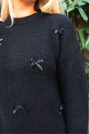Fro Bow Pullover | Black Silver Bow | Bluse fra Liberté