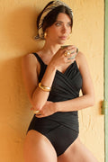 Daisy Draped Swimsuit | Black