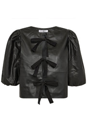 Phoebe Leather Bow Blouse 35591 | Black | Bluse fra Co'couture