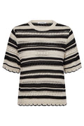 Odette Stripe SS O-Knit 42018 | OffWhite-Black | Strik fra Co'couture