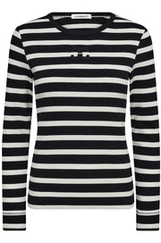 Granny Rib Emb LS Blouse 43007 | OffWhite-Black | T-Shirt fra Co'couture