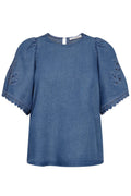 Tilly Emb SS Blouse 45057 | Denim blue | Top fra Co'couture – nedsat