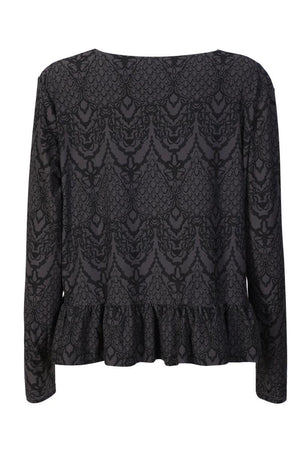 Alma Ls Frill T Shirt | Dark Grey Lala | Bluse fra Liberté
