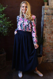 Flora Ls Blouse | Navy Rose Flowers | Bluse fra Liberté