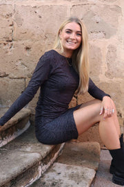 Alma Ls Turn Dress | Dark Grey Lala | Kjole fra Liberté