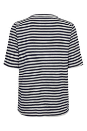 Ulla Ss Vneck Stripe Tshirt | Navy White Stripe | T-Shirt fra Liberté