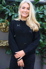 Fro Bow Pullover | Black Silver Bow | Bluse fra Liberté