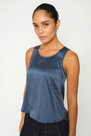 Astrid Silk Tank Top | Ensign Blue | Bluse fra Mos Mosh