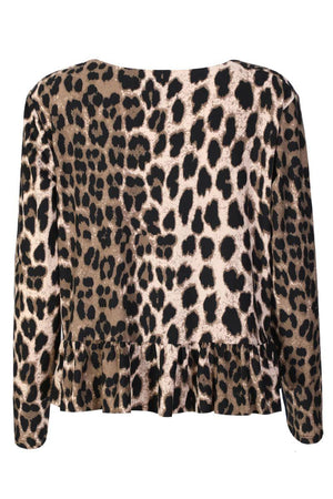 Alma Ls Frill T Shirt | Big Lux Leo Fossil | Bluse fra Liberté