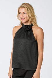 Rosette Crinkle Sateen Top | Black | Top fra Neo Noir