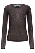 Mesh Ls Tshirt | Schwarz Rote Herzen | Bluse von Liberté
