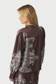 Massima Paisley Border Blouse | Dark Brown | Bluse fra Neo Noir