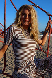 Natalia Ss Blouse | Brown Creme Stripe | Bluse fra Liberté