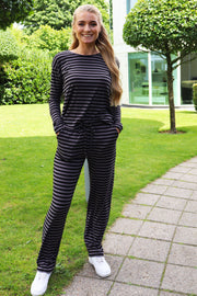 Natalia Straight Pants | Black Dark Grey Stripe | Bukser fra Liberté