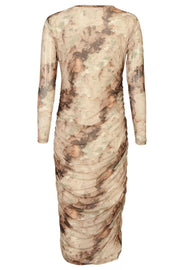 Mesh Ls Long Dress l Brown Gold Marble l Kjole fra Liberté