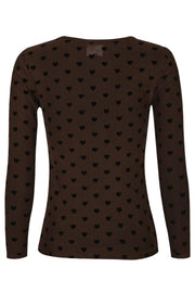 Mesh Ls Tshirt | Dark Brown Black Flock Heart | Bluse fra Liberté