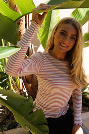 Natalia Ls Round Neck  Blouse | Rose Creme Gold Stripe | Bluse fra Liberté