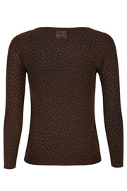 Mesh Ls Sparkle Tshirt | Dark Brown Diamond Dot | Bluse fra Liberté