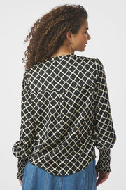 Landa Tile Print Blouse | Black | Bluse fra Neo Noir