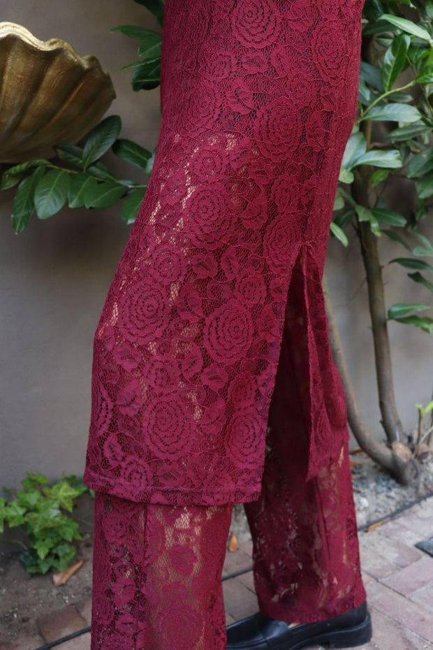 Lacy Ls Long Dress | Bordeaux Lace | Kjole fra Liberté